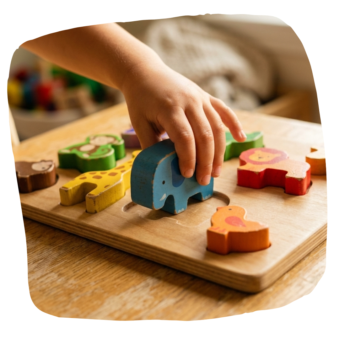 Child playing with a colorful puzzle